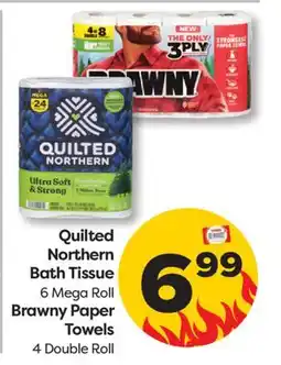 Weis Markets Quilted Northern Bath Tissue 6 Mega Roll, Brawny Paper Towels 4 Double Roll offer