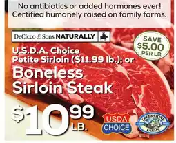 DeCicco & Sons Boneless Sirloin Steak offer