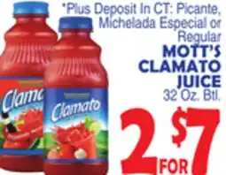 Bravo Supermarkets MOTT'S CLAMATO JUICE offer