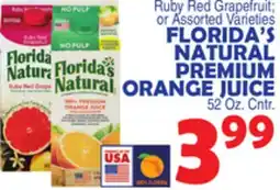 Bravo Supermarkets FLORIDA'S NATURAL PREMIUM ORANGE JUICE 52 Oz. Cntr offer