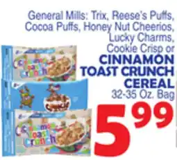 Bravo Supermarkets CINNAMON TOAST CRUNCH CEREAL 32-35 Oz. Bag offer