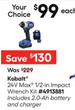 Lowe's 24V MaxC 1/2-in Impact Wrench Kit offer