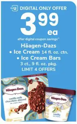 ACME Häagen-Dazs Ice Cream 14 fl. oz. ctn. Ice Cream Bars 3 ct., 9 fl. oz. pkg offer