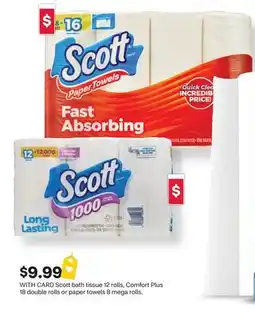 CVS Scott bath tissue 12 rolls, Comfort Plus 18 double rolls or paper towels 8 mega rolls offer