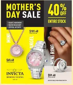 Boscov's INVICTA ADJUSTABLE MINI RING WATCH offer