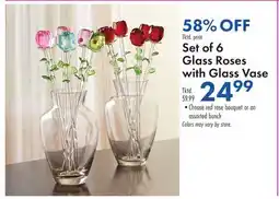 Boscov's Set of 6 Glass Roses with Glass Vase offer