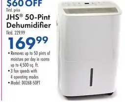 Boscov's JHS 50-Pint Dehumidifier offer