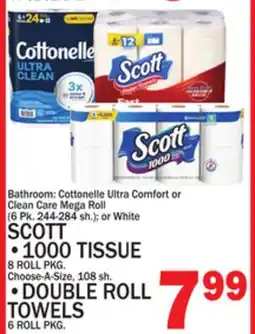 C Town SCOTT 1000 TISSUE 8 ROLL PKG. Choose-A-Size, 108 sh. DOUBLE ROLL TOWELS 6 ROLL PKG offer