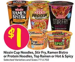 Stop&Shop Nissin Cup Noodles, Stir Fry, Ramen Bistro or Protein Noodles, Top Ramen or Hot & Spicy offer