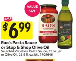 Stop&Shop Rao's Pasta Sauce or Stop & Shop Olive Oil offer