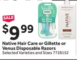 Stop&Shop Native Hair Care or Gillette or Venus Disposable Razors offer