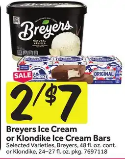 Stop&Shop Breyers Ice Cream or Klondike Ice Cream Bars offer