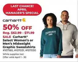 Runnings Carhartt Select Women's or Men's Midweight Graphic Sweatshirts offer