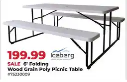 Runnings Iceberg 6' Folding Wood Grain Poly Picnic Table offer