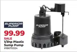 Runnings Superior Pump 1/3hp Plastic Sump Pump offer