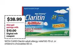 CVS Claritin adult allergy relief 60-70 ct. or children's chewables 60 ct offer
