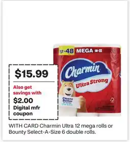 CVS Charmin Ultra 12 mega rolls or Bounty Select-A-Size 6 double rolls offer