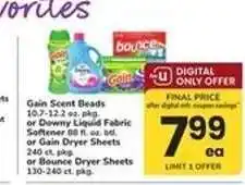Safeway Gain Scent Beads or Downy Liquid Fabric Softener or Gain Dryer Sheets or Bounce Dryer Sheets offer