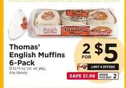 ShopRite Thomas' English Muffins 6-Pack offer