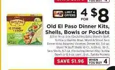 ShopRite Old El Paso Dinner Kits, Shells, Bowls or Pockets offer