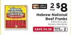 ShopRite Hebrew National Beef Franks offer