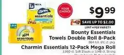 ShopRite Bounty Essentials Towels Double Roll 8-Pack / Charmin Essentials 12-Pack Mega Roll offer