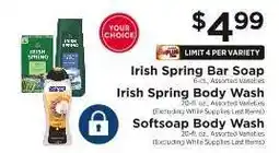 ShopRite Irish Spring Bar Soap / Irish Spring Body Wash / Softsoap Body Wash offer