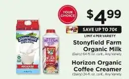 ShopRite Stonyfield Farm Organic Milk / Horizon Organic Coffee Creamer offer