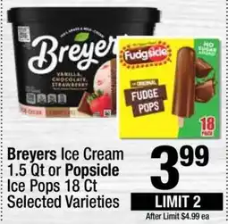 Super King Markets Breyers Ice Cream 1.5 Qt or Popsicle Ice Pops 18 Ct offer