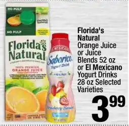 Super King Markets Florida's Natural Orange Juice or Juice Blends 52 oz or El Mexicano Yogurt Drinks 28 oz offer