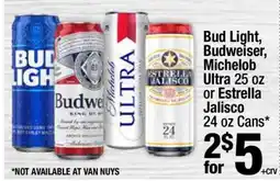 Super King Markets Bud Light, Budweiser, Michelob Ultra 25 oz or Estrella Jalisco 24 oz Cans offer