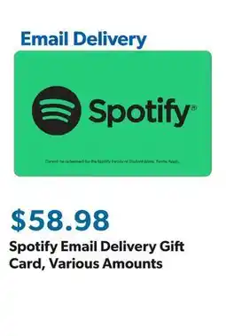 Sam's Club Spotify Email Delivery Gift Card, Various Amounts offer