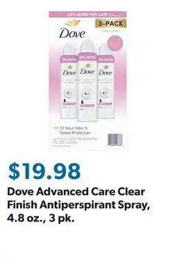 Sam's Club Dove Advanced Care Clear Finish Antiperspirant Spray, 4.8 oz., 3 pk offer