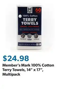 Sam's Club Member's Mark 100% Cotton Terry Towels, 14 x 17, Multipack offer