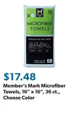 Sam's Club Member's Mark Microfiber Towels, 16 x 16, 36 ct., Choose Color offer