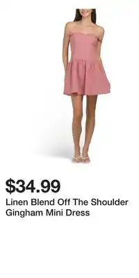 TJ Maxx Linen Blend Off The Shoulder Gingham Mini Dress offer