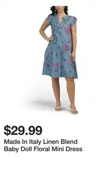 TJ Maxx Made In Italy Linen Blend Baby Doll Floral Mini Dress offer