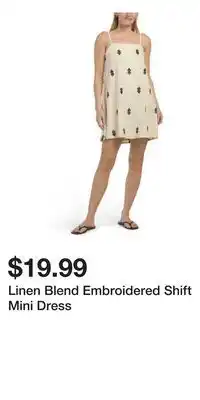 TJ Maxx Linen Blend Embroidered Shift Mini Dress offer