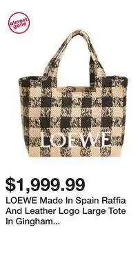 TJ Maxx LOEWE Made In Spain Raffia And Leather Logo Large Tote In Gingham Pattern offer