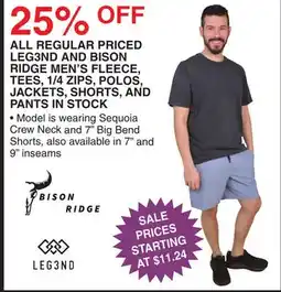 Dunham's Sports LEG3ND AND BISON RIDGE MEN'S FLEECE, TEES, 1/4 ZIPS, POLOS, JACKETS, SHORTS, AND PANTS IN STOCK offer
