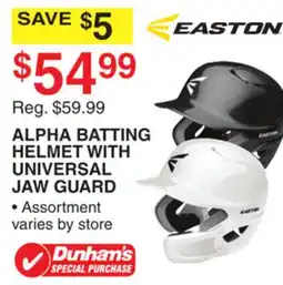 Dunham's Sports ALPHA BATTING HELMET WITH UNIVERSAL JAW GUARD offer
