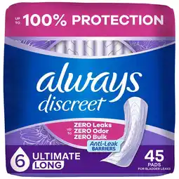 Walgreens Adult Incontinence Pads for Women, Postpartum No Scent, Ultimate Absorbency, Long Length offer