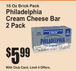 SuperFresh 16 Oz Brick Pack Philadelphia Cream Cheese Bar offer