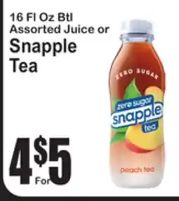 SuperFresh 16 Fl Oz Btl Assorted Juice or Snapple Tea offer