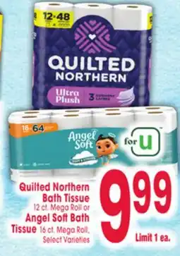 Jewel-Osco Quilted Northern Bath Tissue 12 ct. Mega Roll, Angel Soft Bath Tissue 16 ct. Mega Roll offer