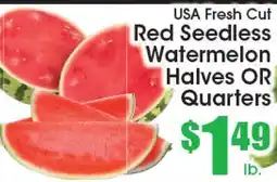 Supremo Foods Inc USA Fresh Cut Red Seedless Watermelon Halves OR Quarters offer