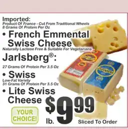 Almonte's Food Dynasty Marketplace • French Emmental Swiss Cheese • Jarlsberg • Swiss • Lite Swiss Cheese offer
