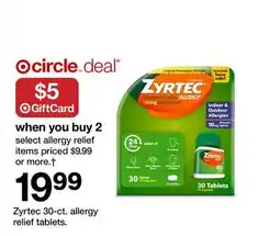 Target Zyrtec 30-ct. allergy relief tablets offer