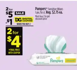 Dollar General Pampers Sensitive Wipes offer