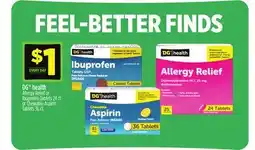 Dollar General DG health Allergy Relief or Ibuprofen Tablets or Chewable Aspirin Tablets offer